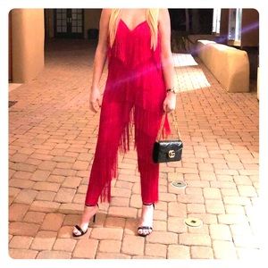 Red Fringe Jumpsuit Pretty Little Thing